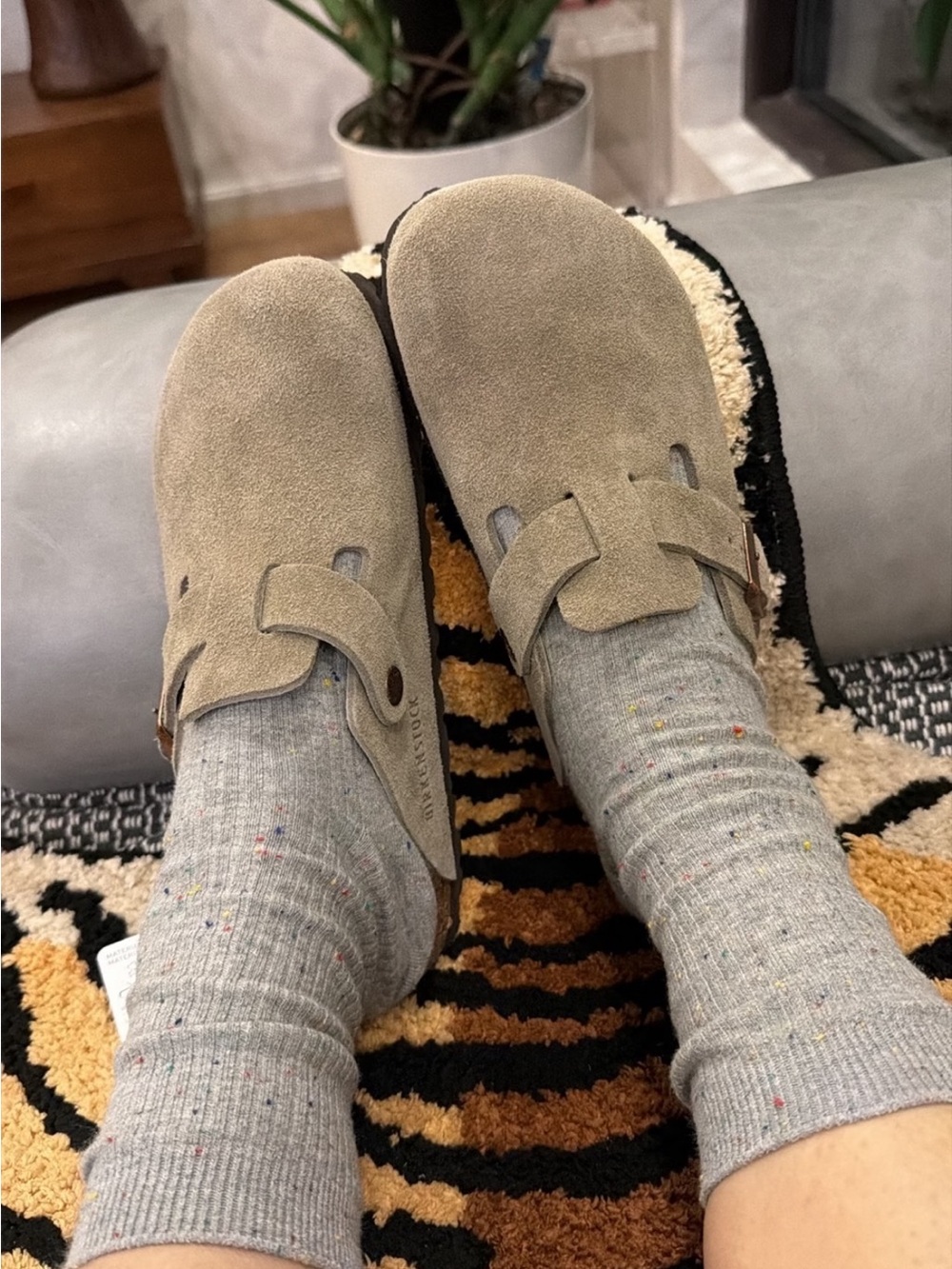 Birkenstock Men's Suede Slip-On Clog in Taupe